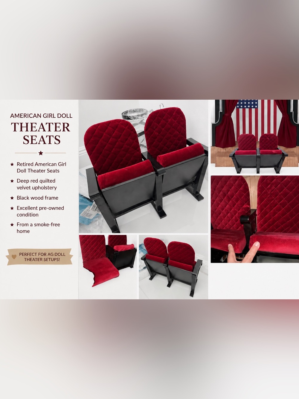 American Girl Deep Red Velvet Theater Seats - Authentic Style